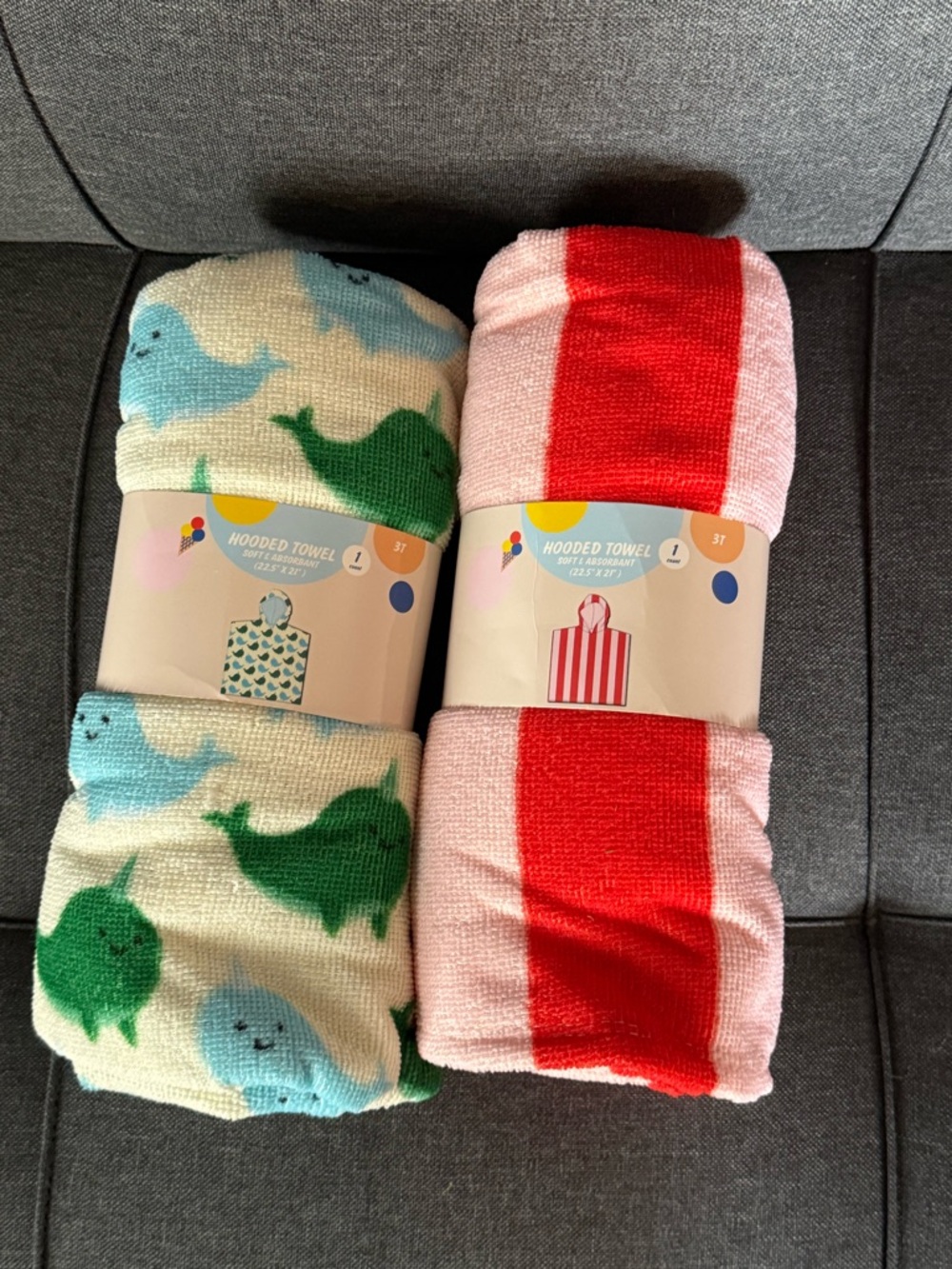 Target Kids Swim Hooded Towels - Whale Print Cream/Blue/Green & Pink/Red Stripe